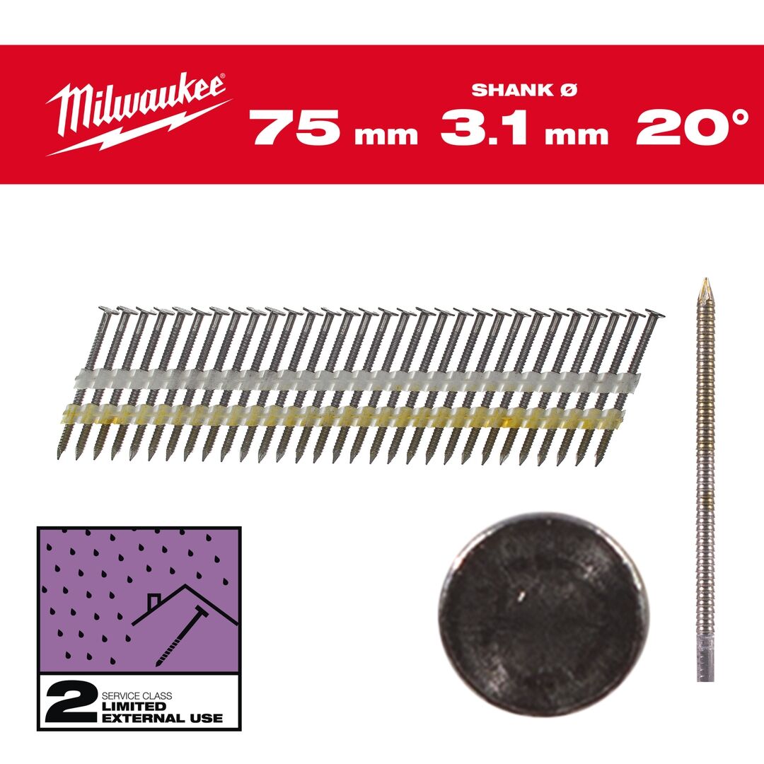 MILWAUKEE Rundkopf-Nägel 20° 7,4x3,1x75mm Ringschaft verzinkt