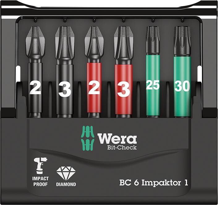WERA Impaktor Bits Satz 50mm, PH2,PH3,PZ2,PZ3,TX25,TX30, 6 tlg.
