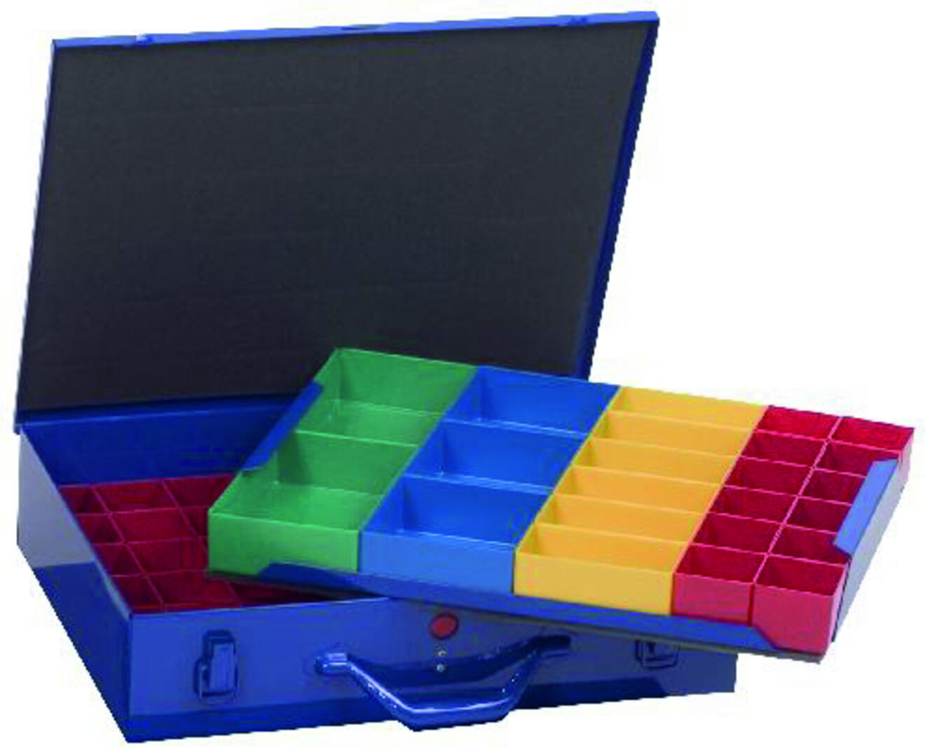 HÜNERSDORFF Kleinteile-Doppelkoffer Blau mit 59 Einsatzboxen