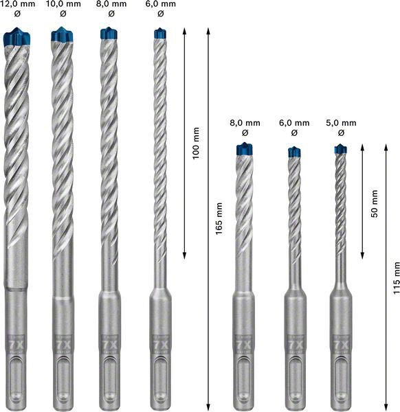 BOSCH Hammerbohrer-Set SDS Plus-7X 5/6/8x50 6/8/10/12x100mm 7-tlg. BOSCH Hammerbohrer-Set SDS Plus-7X 5/6/8x50 6/8/10/12x100mm 7-tlg.