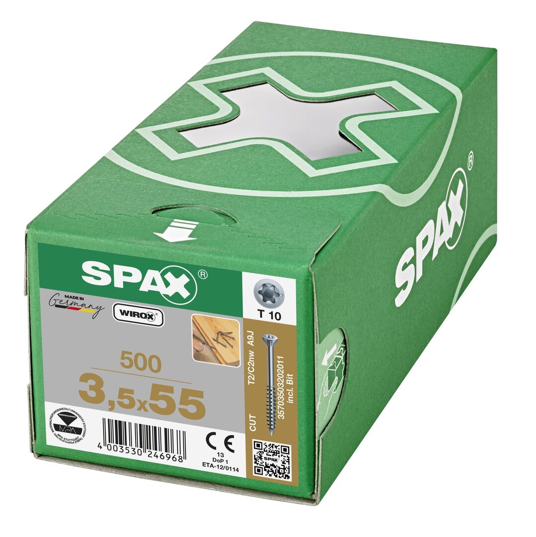 SPAX Dielenschraube Senkkopf Fraesrippen T-STAR+T10 Teilg.CUT WIROX500ST 3,5x55mm