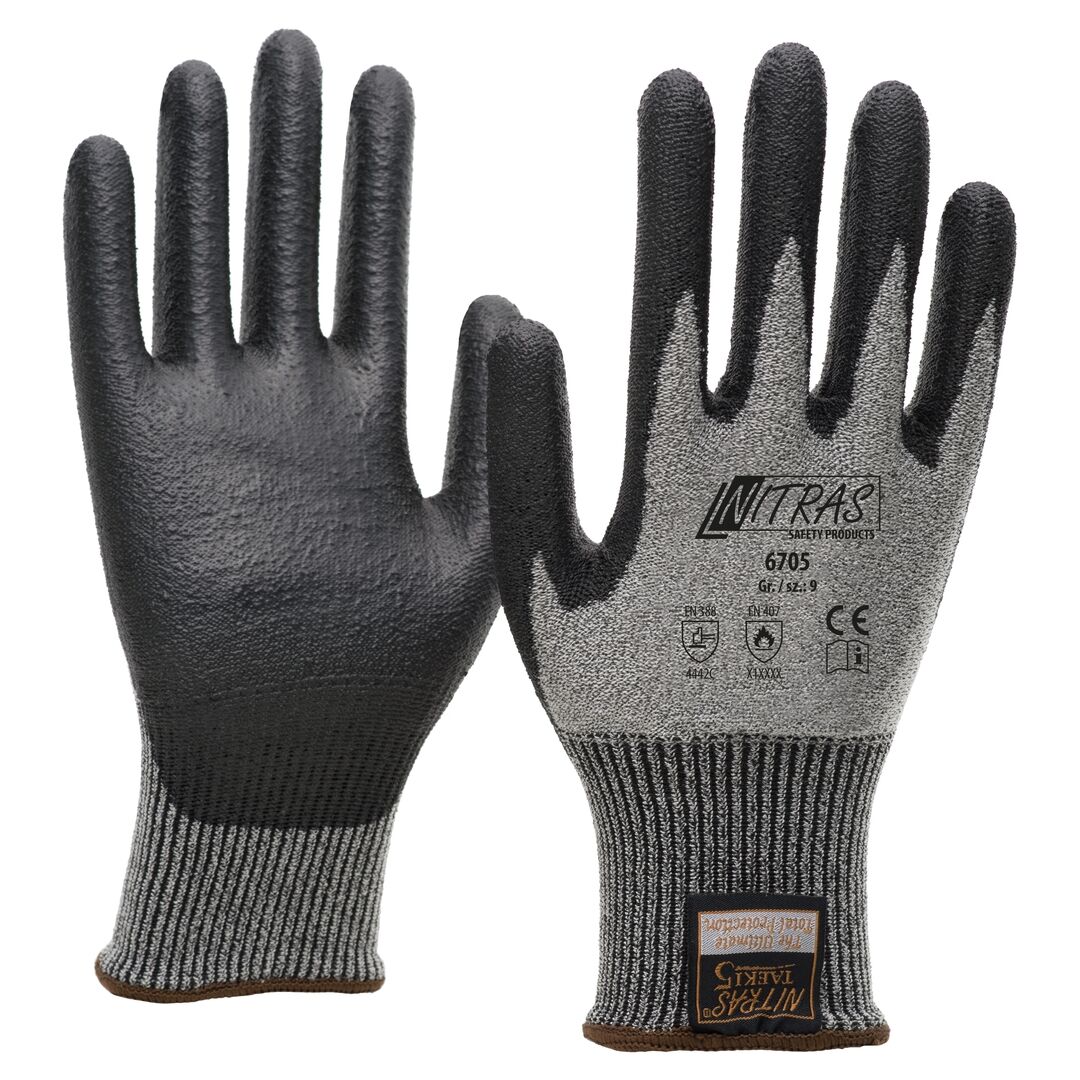 NITRAS TAEKI Schnittschutz-Handschuh PU schwarz, Gr. 8, 6705