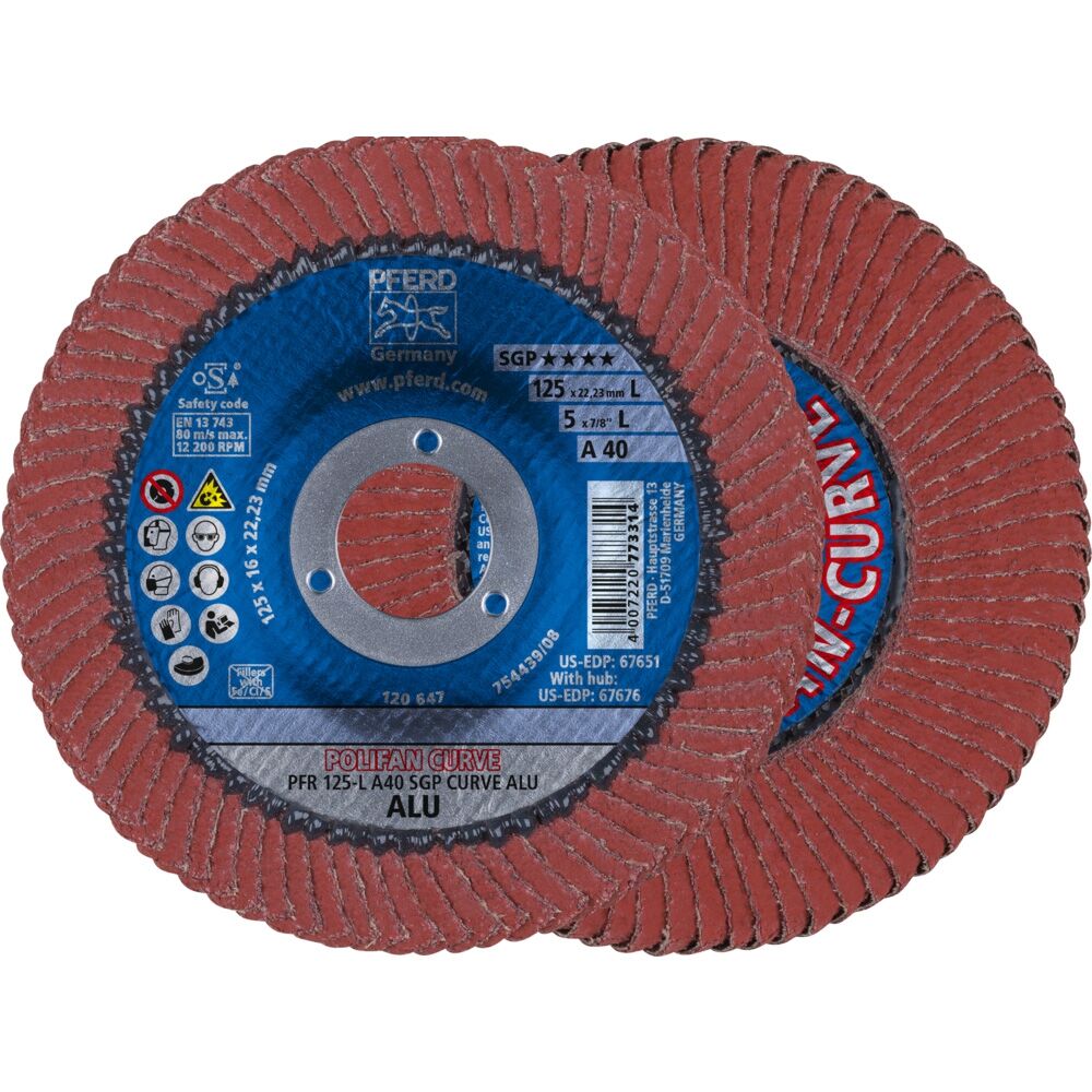 PFERD Polifan-Fächerschleifscheibe K60 PFR 125 CO 60 SGP-Curve L/22,23 PFERD Polifan-Fächerschleifscheibe K60 PFR 125 CO 60 SGP-Curve L/22,23