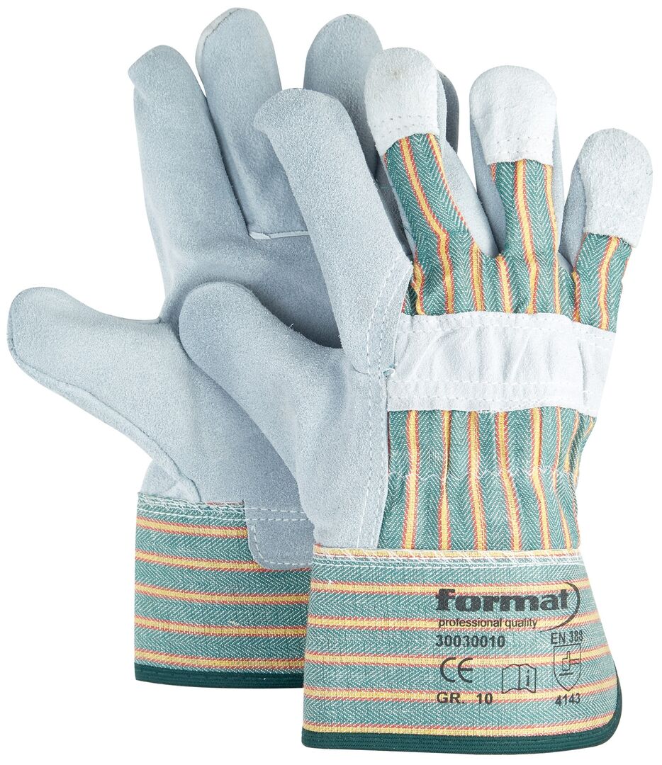 FORMAT Rindspaltleder-Handschuh Gr. 9, gummierte Stulpe
