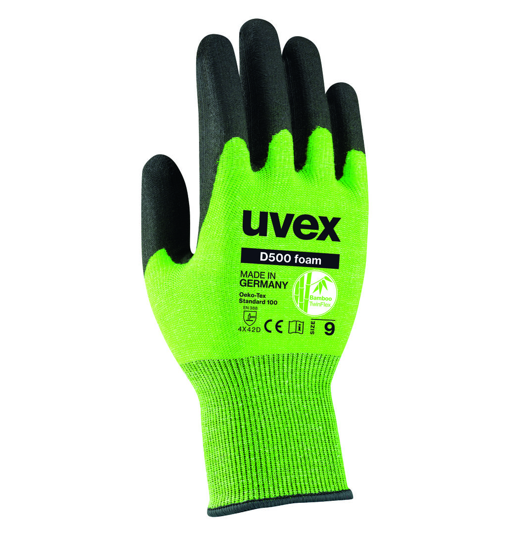 UVEX Schnittschutz-Handschuh D500 foam Gr. 9 Schaumbeschichtung lime/gr 6060.4