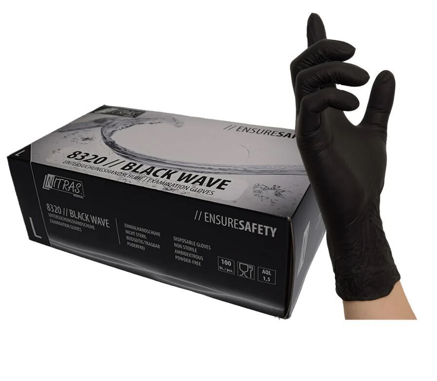 NITRAS Black Wave Nitril-Einmalhandschuh 8320 Gr. m Box á 100St. NITRAS Black Wave Nitril-Einmalhandschuh 8320 Gr. m Box á 100St.