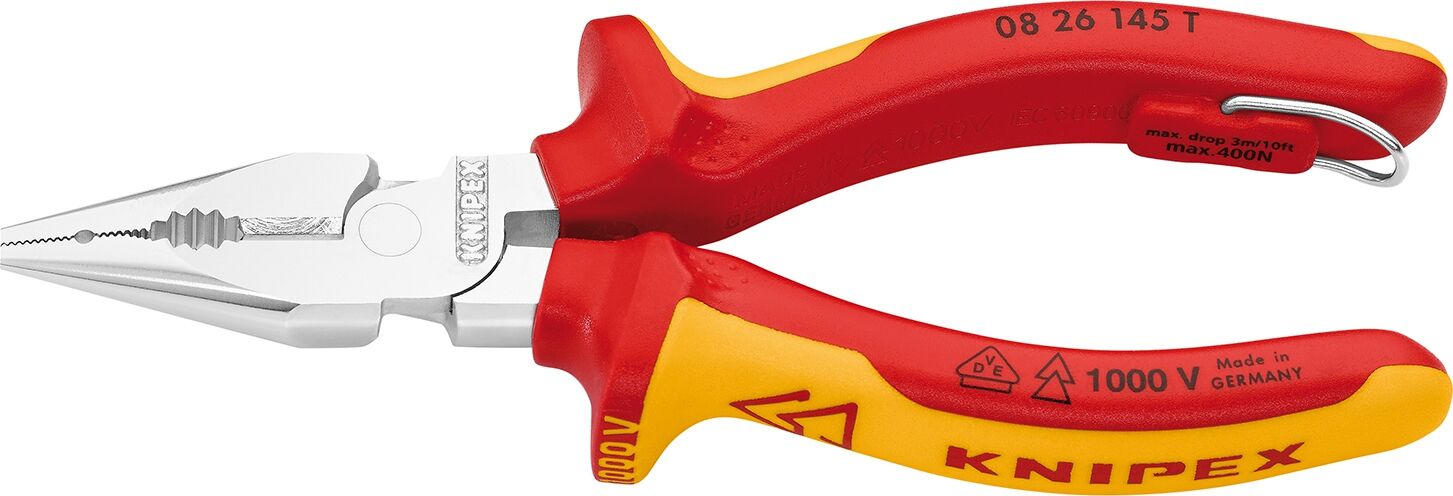 KNIPEX 08 26 145 T Spitz-Kombizange Mehrk. VDE, verchr. 145 mm