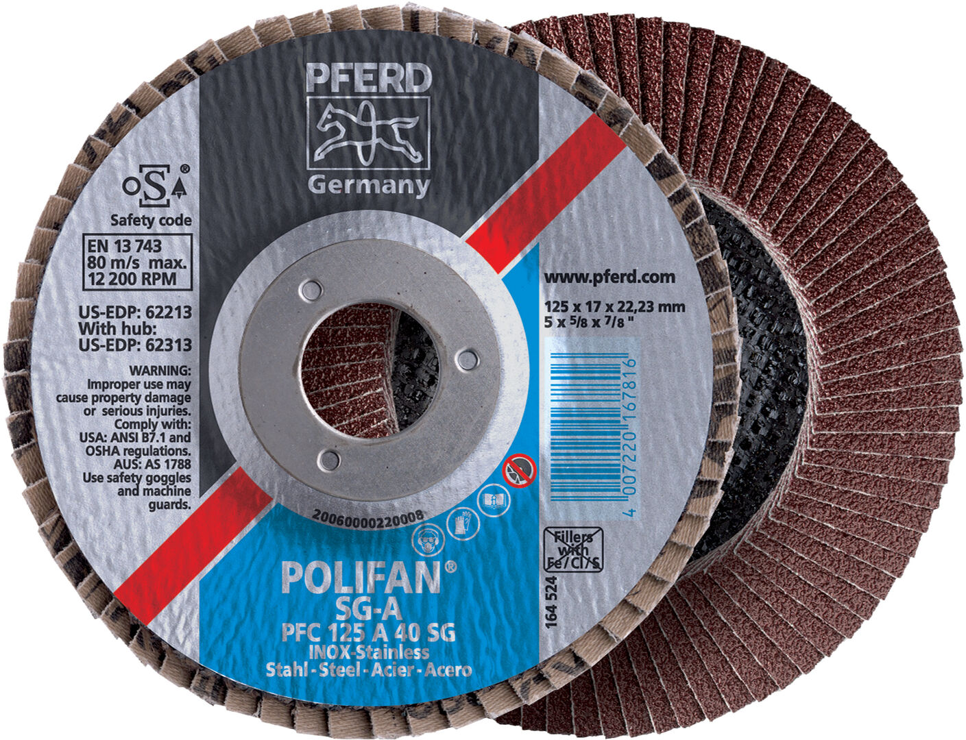 PFERD Fächerschleifscheibe Korund 125x22mm gerade K120 PFERD Fächerschleifscheibe Korund 125x22mm gerade K120