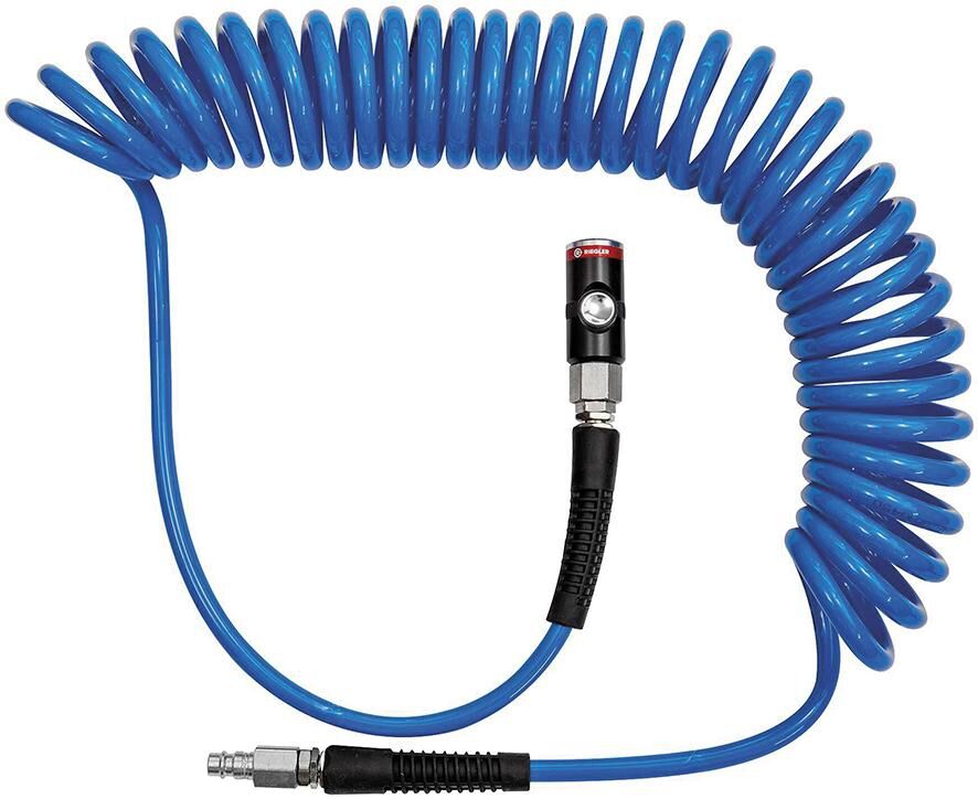 RIEGLER Spiralschlauch PU blau 7,5m NW7,4 Stecker & Sicherheits-Kupplung 12x8mm RIEGLER Spiralschlauch PU blau 7,5m NW7,4 Stecker & Sicherheits-Kupplung 12x8mm