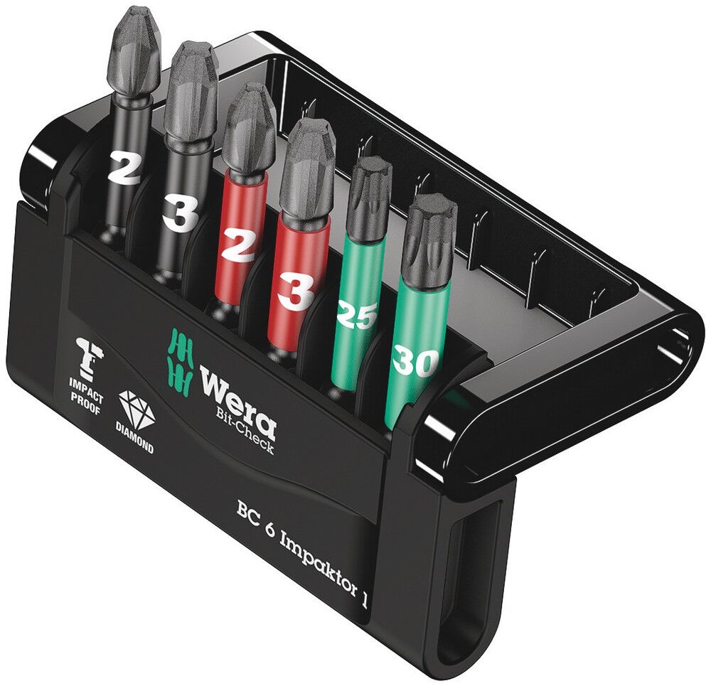 WERA Impaktor Bits Satz 50mm, PH2,PH3,PZ2,PZ3,TX25,TX30, 6 tlg.