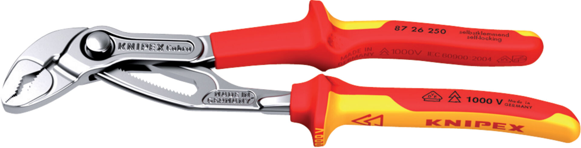 KNIPEX 87 26 250 Cobra VDE Hightech- Wasserpumpenzange VDE verchr. 250mm KNIPEX 87 26 250 Cobra VDE Hightech- Wasserpumpenzange VDE verchr. 250mm