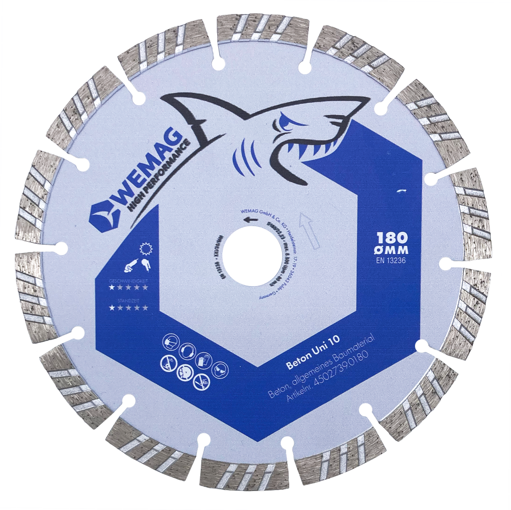 WEMAG-HP Diamant-Trennscheibe BETON UNI 180x22,23mm, 16 Segmente a 34x2,6x10mm