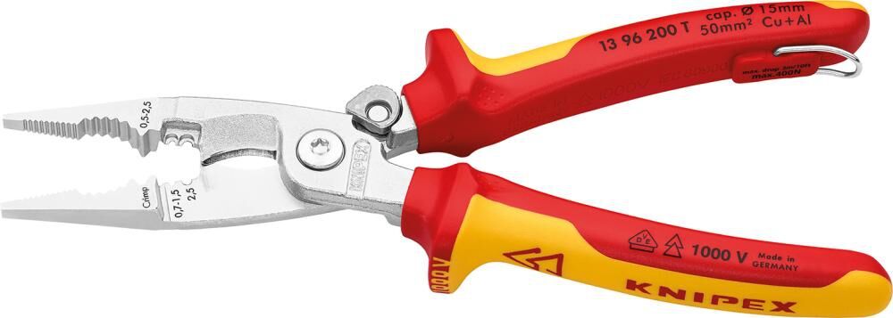 KNIPEX 13 96 200 T Elektro- Installationszange VDE verchr. 200mm KNIPEX 13 96 200 T Elektro- Installationszange VDE verchr. 200mm