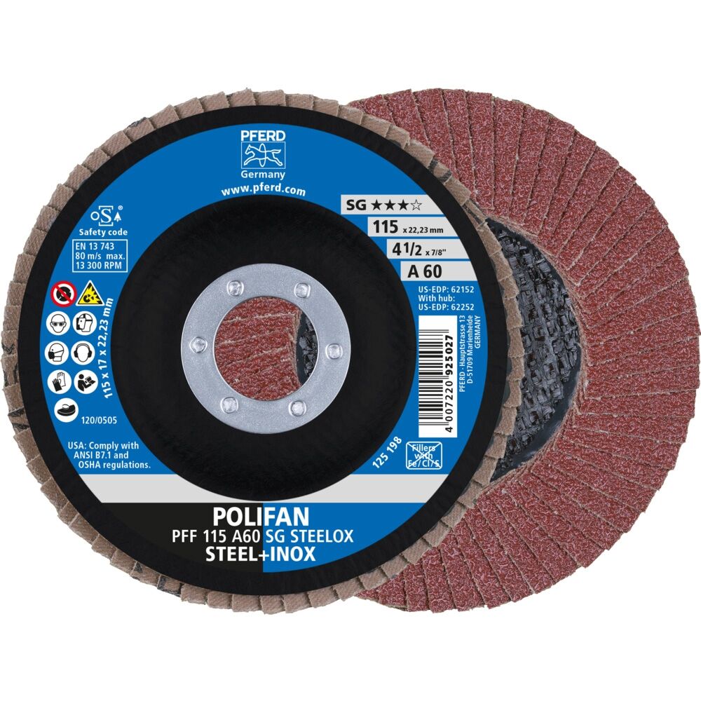 PFERD Fächerschleifscheibe Korund 115x22mm gerade K60