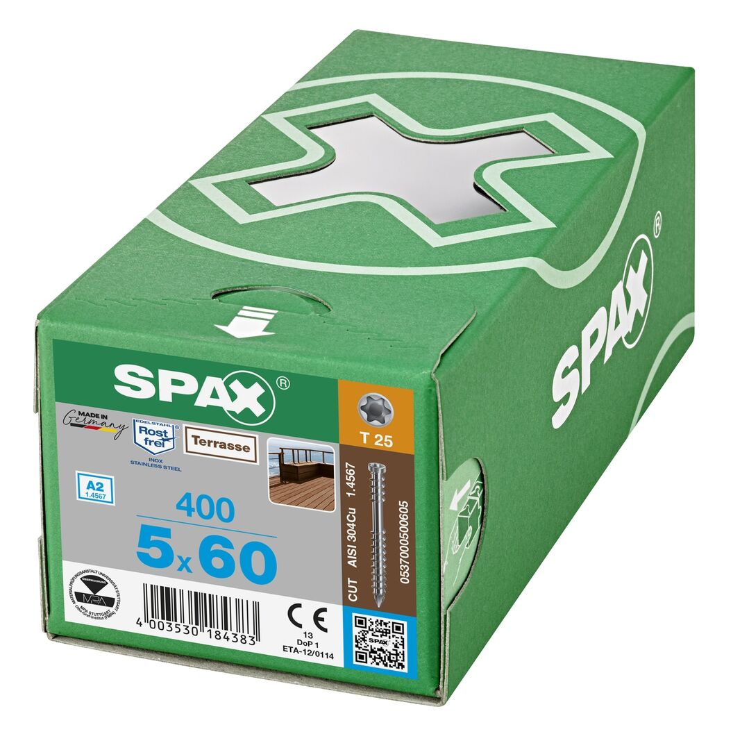 SPAX Terrasse A2 Zylinderkopf T-STAR+ T25 Fixiergew. CUT 400St, 5x60mm
