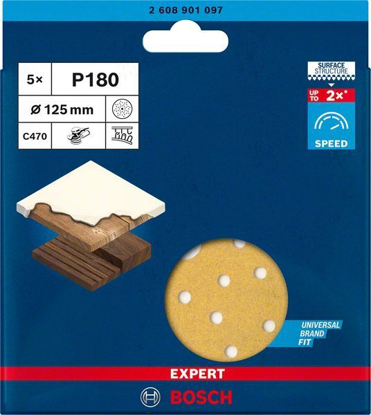 BOSCH Schleifblatt C470 EXPERT, Mehrloch 125 mm, K 180, VE 5 BOSCH Schleifblatt C470 EXPERT, Mehrloch 125 mm, K 180, VE 5