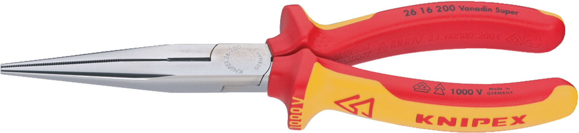 KNIPEX 26 16 200 Flachrundzange Schneide isol. Mehrk. VDE verchr. 200 mm