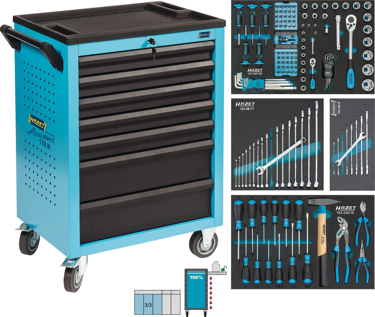 HAZET Werkstattwagen 178 N-7/147 147-tlg. Werkzeugsortiment 7 Schubladen