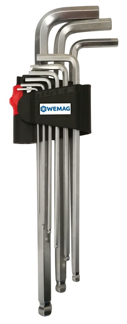 WEMAG Winkelschraubendreher-Satz lang 1,5-10 mm, Kugelkopf, 6-kant mit Halter