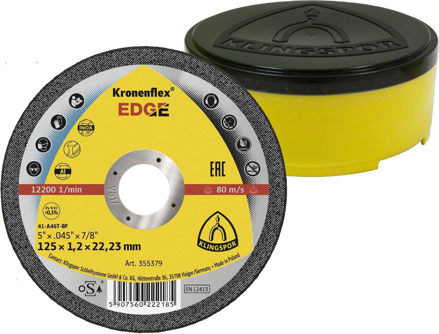 KLINGSPOR Trennscheibe EDGE Special 125x1,2x22,23mm gerade in Kunststoff-Box