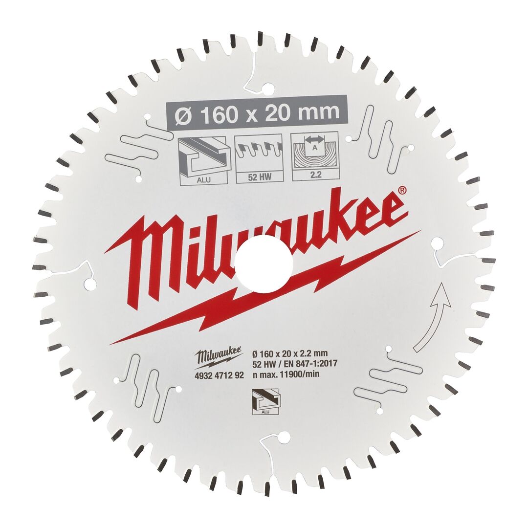 MILWAUKEE Kreissägeblatt Holz/Alu für Handkreissägen 160/20 mm Z52 Flachtrapez