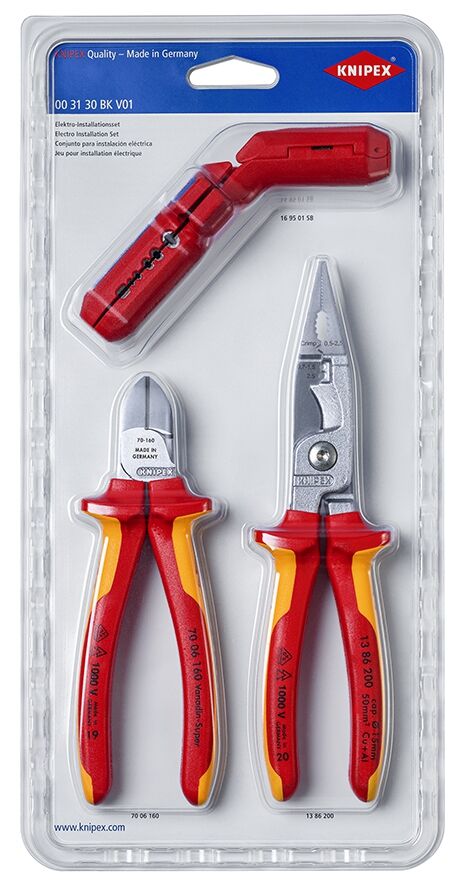 KNIPEX Zangen Set VDE Seitenschneider Kombizange Abmantelungswerkzeug 00 31 30 BK V01 340mm KNIPEX Zangen Set VDE Seitenschneider Kombizange Abmantelungswerkzeug 00 31 30 BK V01 340mm