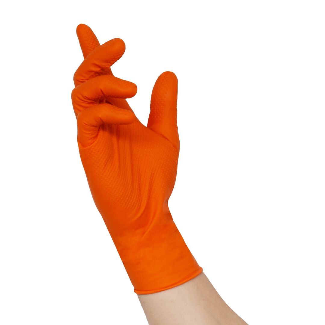 NITRAS Einmalhandschuhe TOUGH GRIP 8335 Nitril, orange, Gr. M Pack a 50 Stück