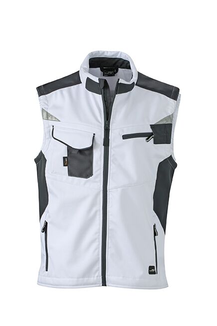 JN Workwear Softshell Vest JN845 100%PES, white/carbon, Größe 2XL