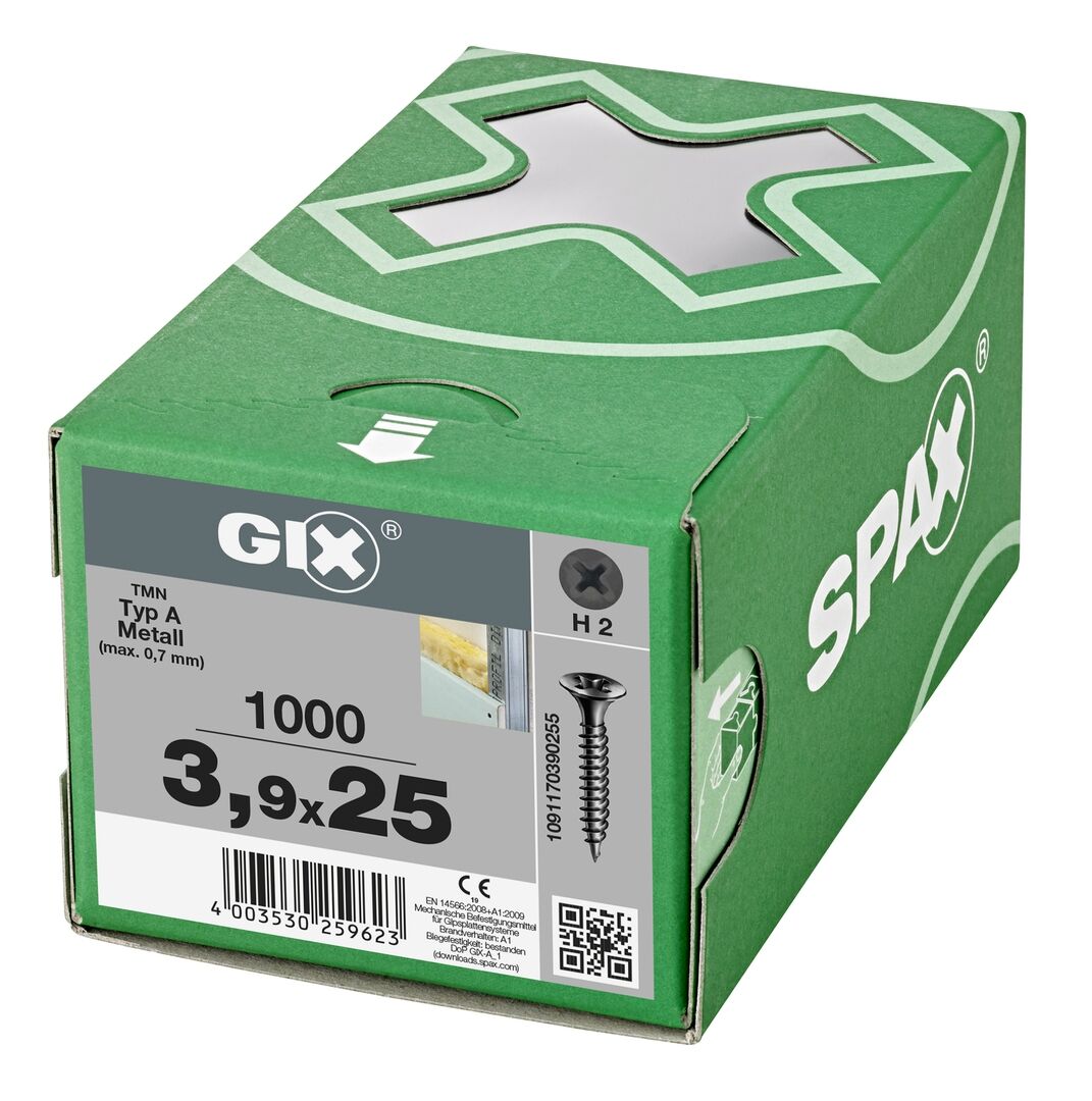 SPAX Gix-A Trompetenkopf H2 Feingewinde phos. 1000St, 3,9x25mm