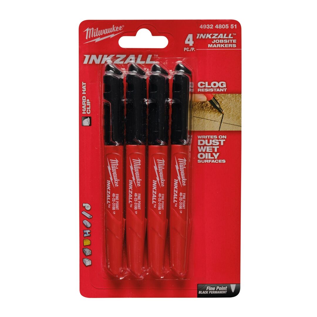 MILWAUKEE INKZALL feiner Permanentmarker Set 4-teilig schwarz