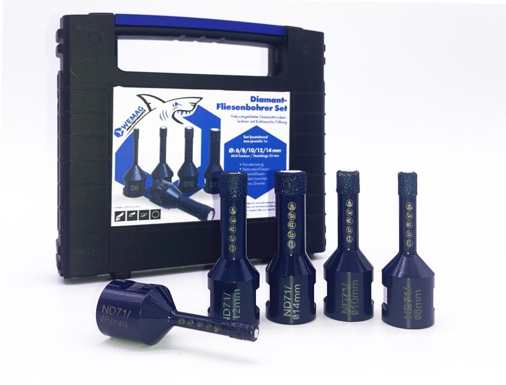 WEMAG-HP Diamant-Fliesenbohrer-Set im Koffer, 6-14 mm, M14