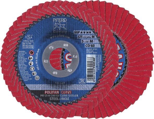 PFERD Polifan-Fächerschleifscheibe K60 PFR 125 CO 60 SGP-Curve M/22,23>5mm