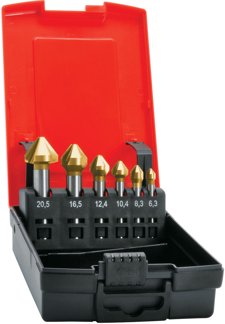 FORMAT Kegelsenker HSS 75 Grad TiN Satz 6,2-25,0 mm FORMAT Kegelsenker HSS 75 Grad TiN Satz 6,2-25,0 mm