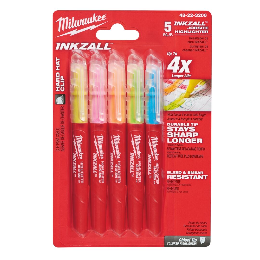 MILWAUKEE INKZALL Leuchtmarker-Set 5teilig blau grün gelb orange pink