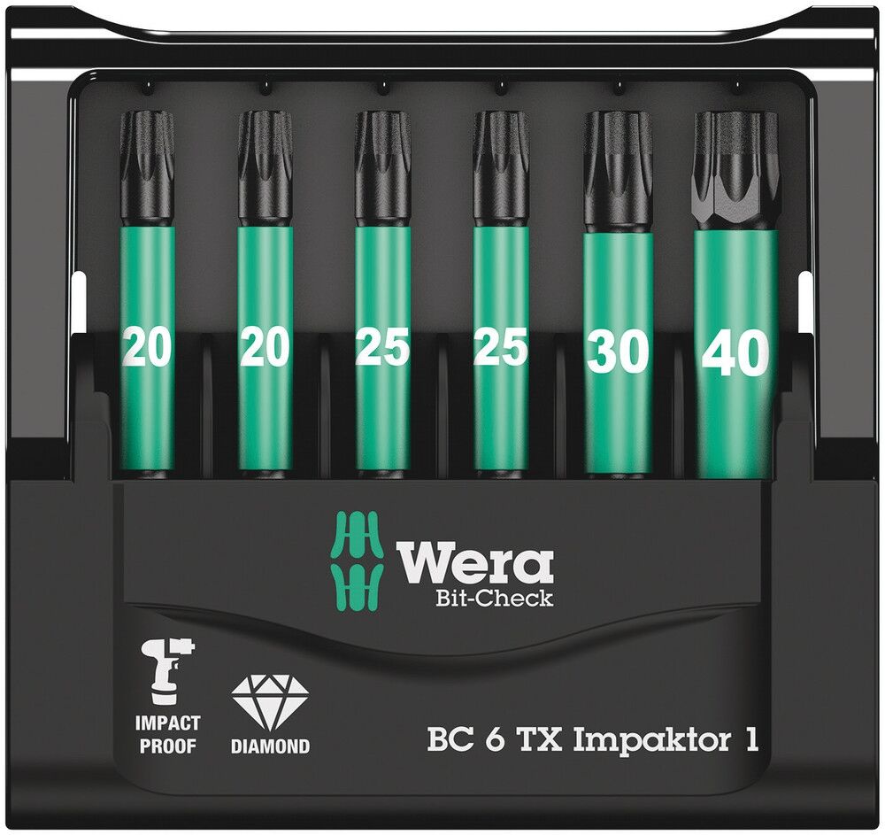 WERA Impaktor Bits Set 50mm Torx TX- 20-TX 40 6 teilig WERA Impaktor Bits Set 50mm Torx TX- 20-TX 40 6 teilig