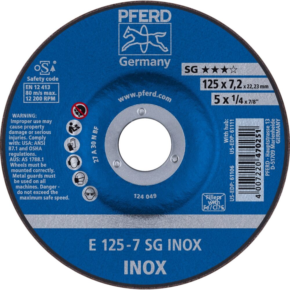 PFERD Schruppscheibe SG INOX 125x7,2mm Spezialkorund A30 N
