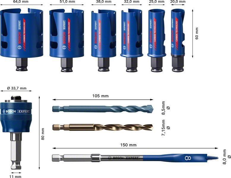 BOSCH Lochsägen-Set Expert Construction Material 20/25/32/38/51/64mm 9-tlg.