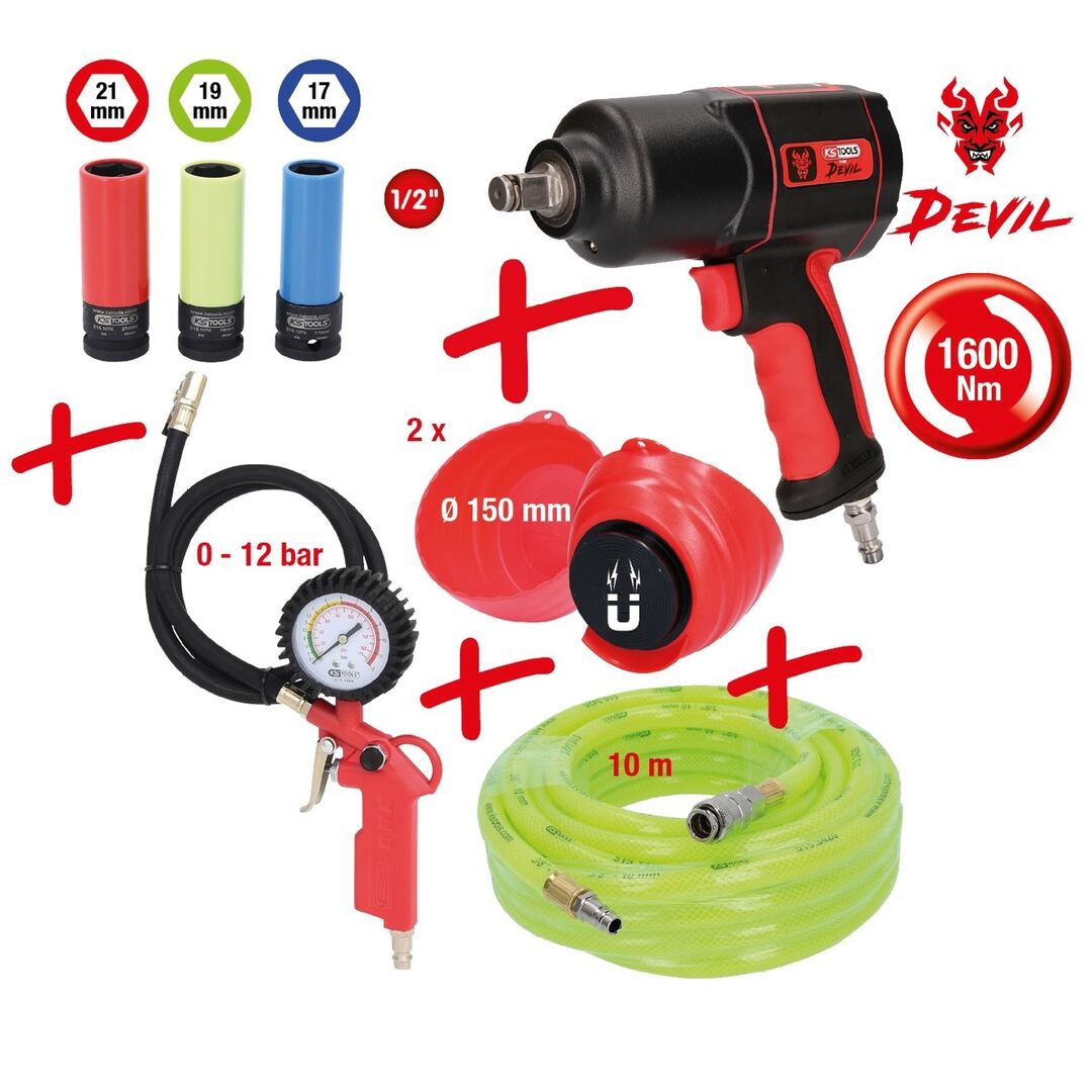 KS-TOOLS KS Tools Schlagschrauber-Set DEVIL 8-tlg Reifenfüller Schlauch mag. Schalen Nüsse KS-TOOLS KS Tools Schlagschrauber-Set DEVIL 8-tlg Reifenfüller Schlauch mag. Schalen Nüsse