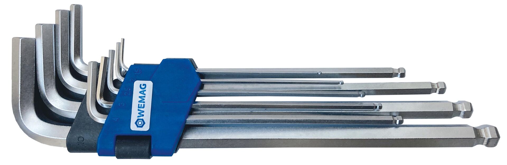 WEMAG Winkelschraubendreher-Satz lang 1,5-10 mm, Kugelkopf, 6-kant mit Halter