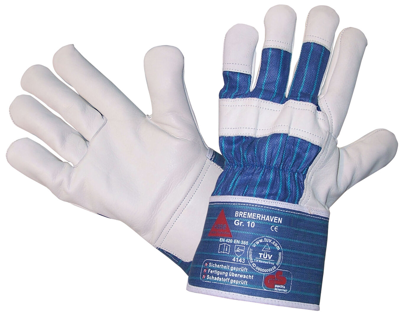 HASE Rindvollleder-Handschuh Bremerhaven Gr. 8 gummierte Stulpe