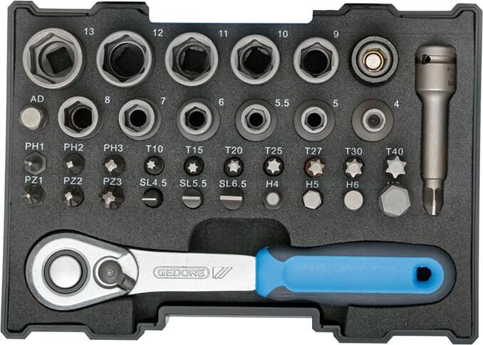GEDORE Bit-Steckschlüsselbox mit Knarre 1/4" 35tlg, 666-U-20, 2998211