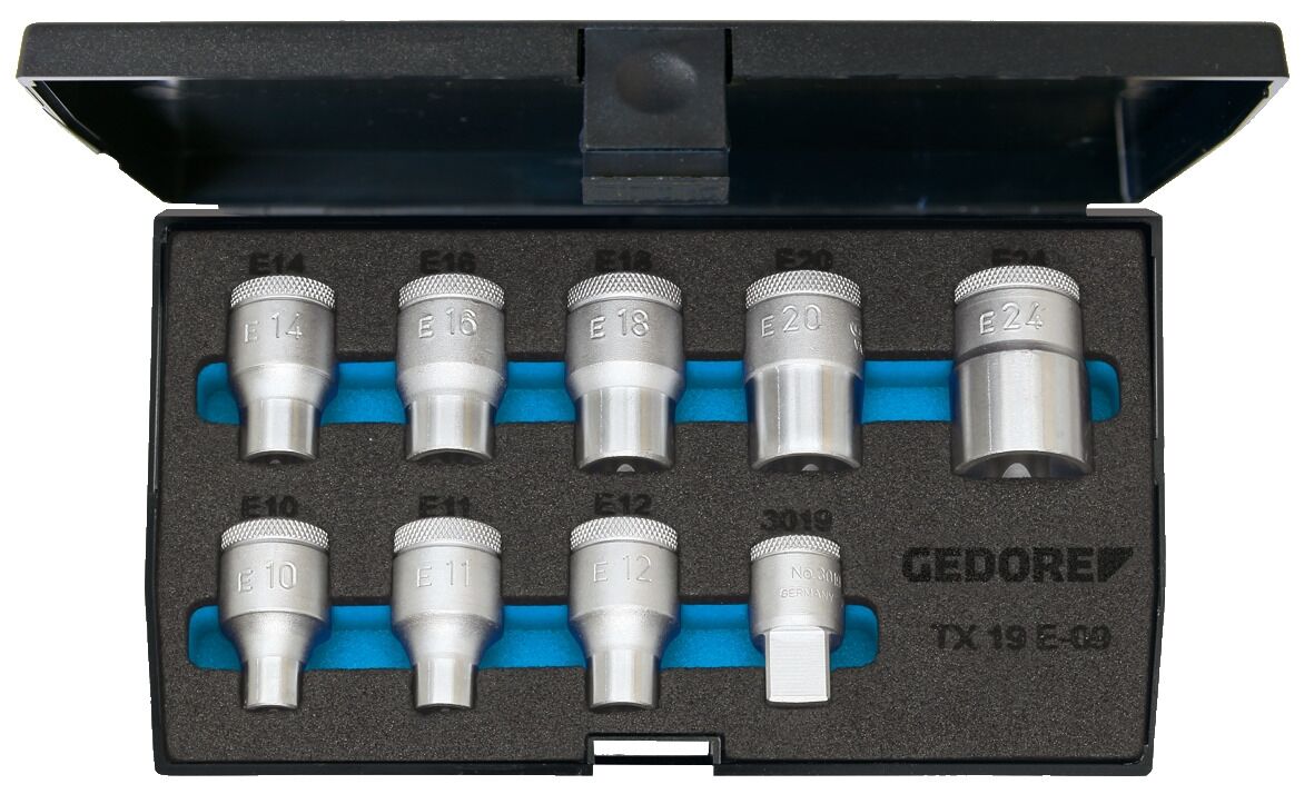 GEDORE Steckschlüssel-Satz 1/2" 9-tlg Außen-TORX E10-E24, TX 19 E-09, 6265970
