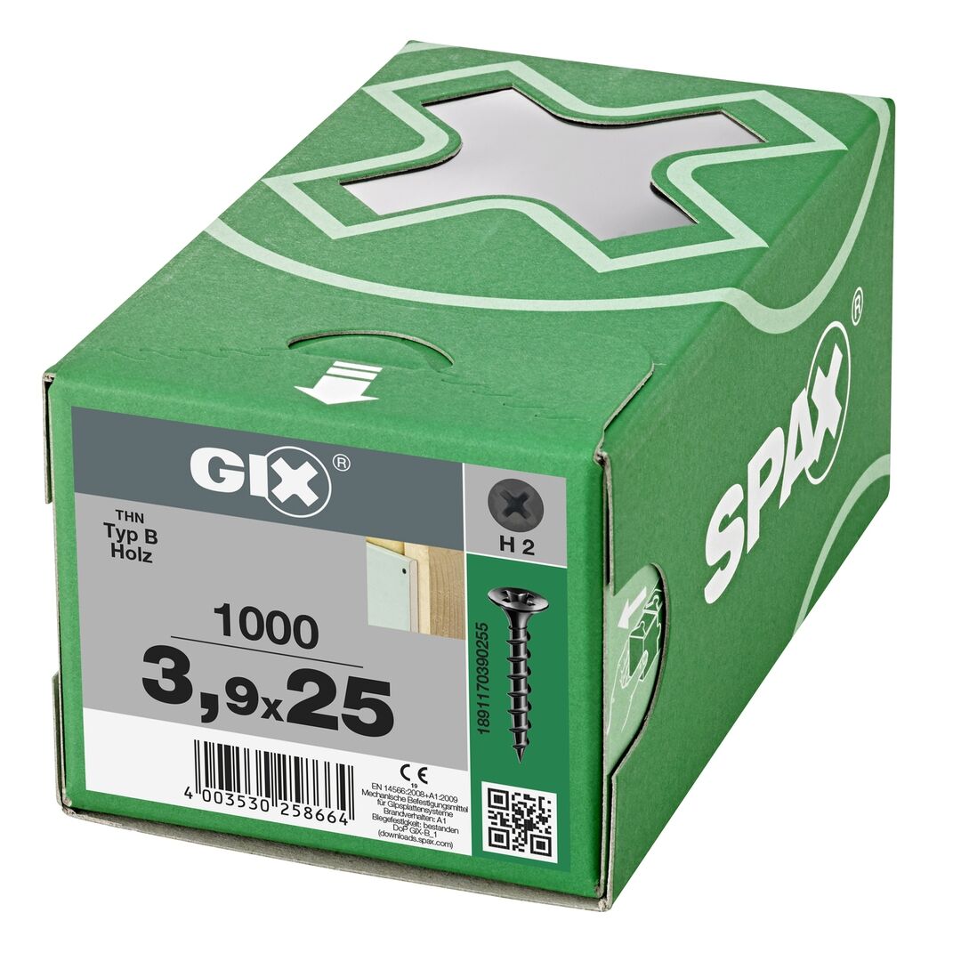 SPAX Gix-B Trompetenkopf H2 Grobgewinde phos. 1000St 3,9x25mm SPAX Gix-B Trompetenkopf H2 Grobgewinde phos. 1000St 3,9x25mm