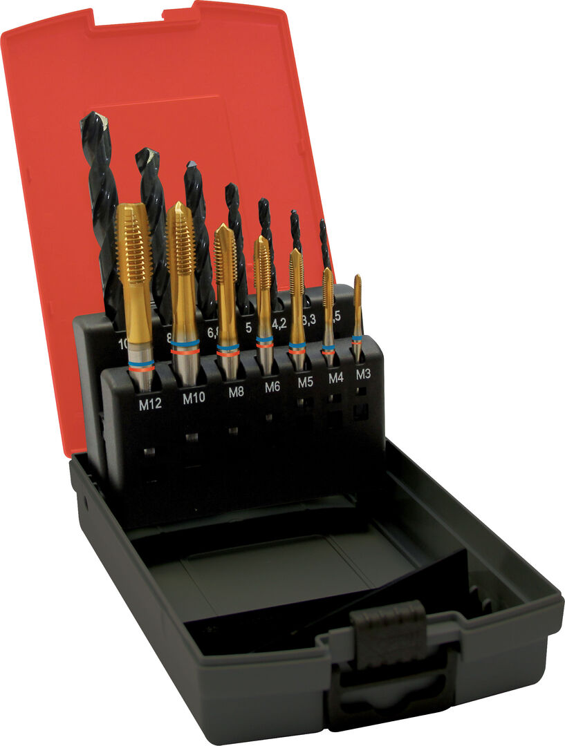 FORMAT Maschinengewindebohrer-Satz DIN371B HSSE-PM TiN + KLB DL M3-M12 FORMAT Maschinengewindebohrer-Satz DIN371B HSSE-PM TiN + KLB DL M3-M12