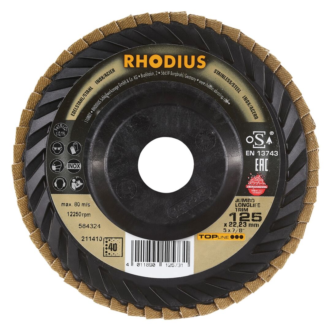 RHODIUS Lamellenschleifscheibe Jumbo Longlife Trim 125mm K40 RHODIUS Lamellenschleifscheibe Jumbo Longlife Trim 125mm K40