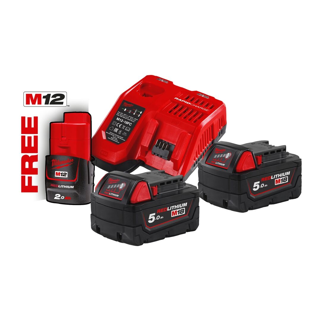 MILWAUKEE 18V Starterset M18 NRG-502 2x18V/5Ah 1x12V/2,0Ah Ladegerät MILWAUKEE 18V Starterset M18 NRG-502 2x18V/5Ah 1x12V/2,0Ah Ladegerät