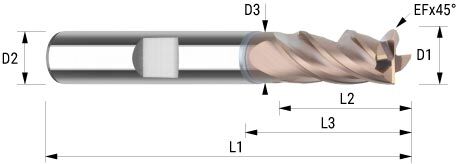 WEMAG VHM-Fräser DOC INOX 6,0/EF0,13 D2=6HA L2=13 L1=57 D3=5,5 L3=21 Z=4