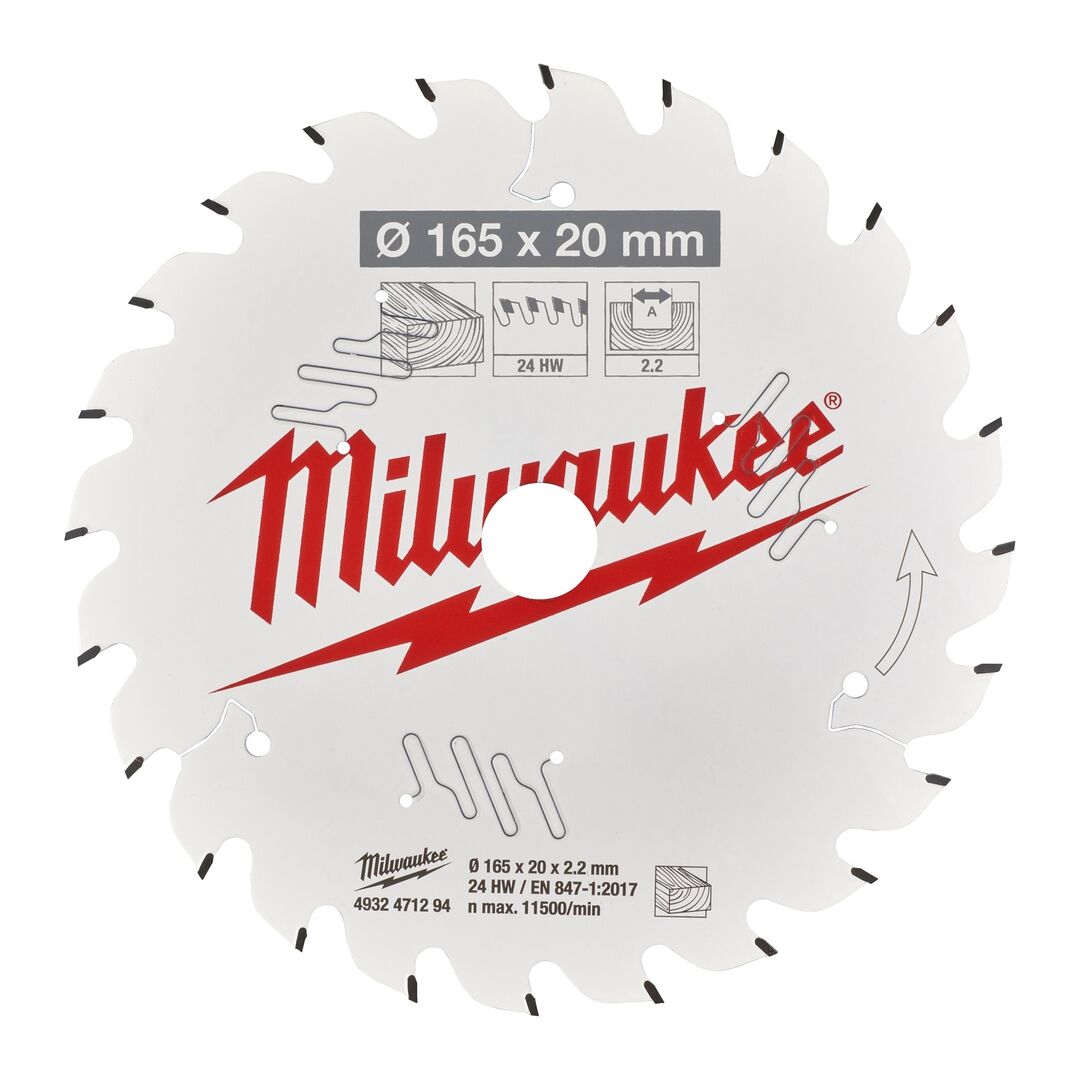 MILWAUKEE Kreissägeblatt Holz für Handkreissägen 165/20 mm Z24 Wechselzahn