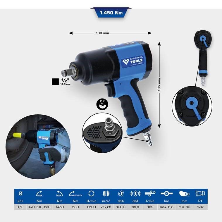 BRILLIANT TOOLS Druckl. Schlagschrauber 1/2" 1450NM BT160100