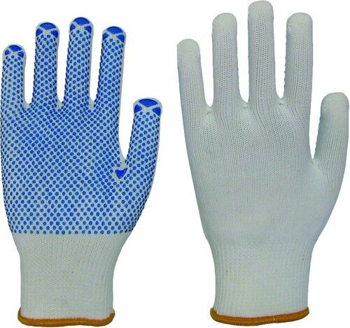 NITRAS Strick-Handschuh Seeigel Gr. 7, Feinstrick weiß, blaue PVC-Noppen